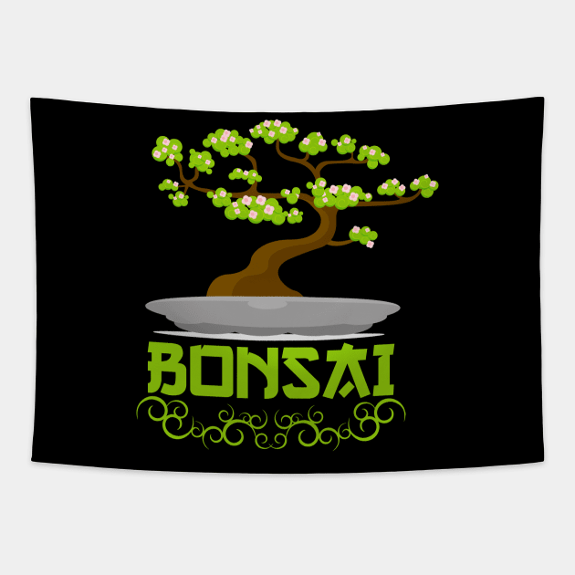 bonsai tree artificial Japanese kanji Tapestry by onalive