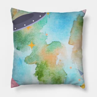 Watercolor Space Galaxy Cosmic Multicolor Planet Pillow