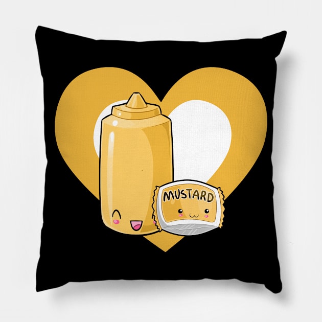 Cute Kawaii Mustard Heart Pillow by HeartsandFlags