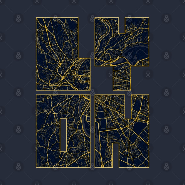 Lyon, France City Map Typography - Gold Art Deco by deMAP Studio