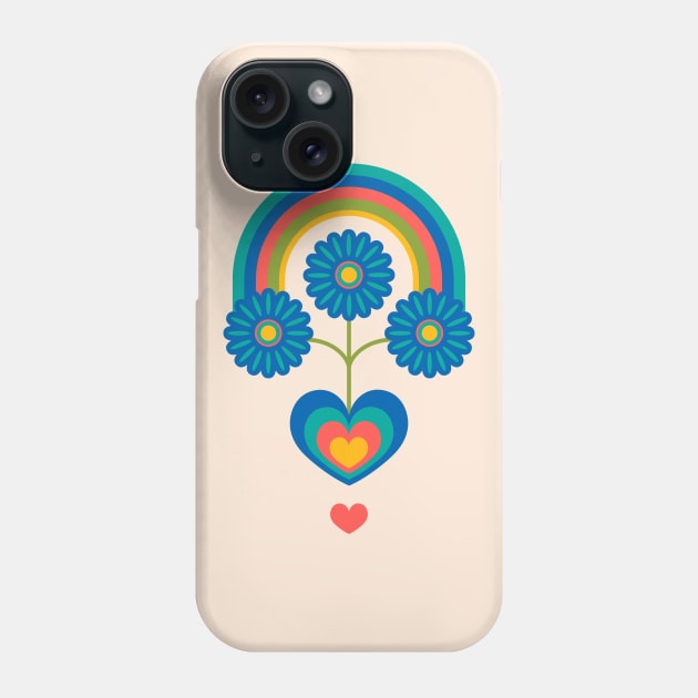 UNDER THE RAINBOW Folk Art Mid-Century Modern Scandi Floral With Flowers and Hearts on Cream - UnBlink Studio by Jackie Tahara Phone Case by UnBlink Studio by Jackie Tahara