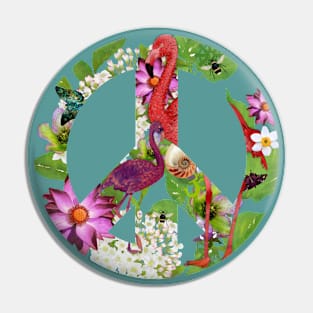 Tropical Pink Flamingos Peace Sign Pin