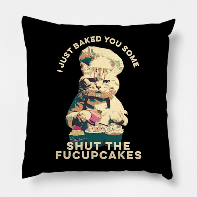 Fucupcakes - Retro Cat Pillow by Real Pendy