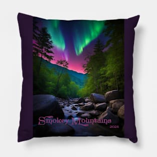 Northern Lights Over A Smokey Mountain Stream Pillow