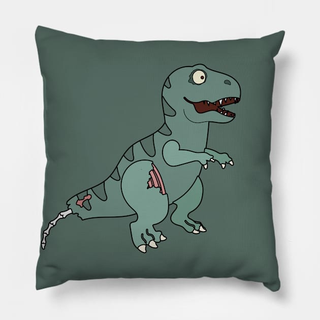 Zombie Dinosaur Cartoon // Funny Halloween Zombie T-Rex Pillow by SLAG_Creative