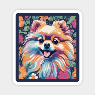 Pomeranian Paradise, cute and colorful Pomeranian with Flowers Magnet