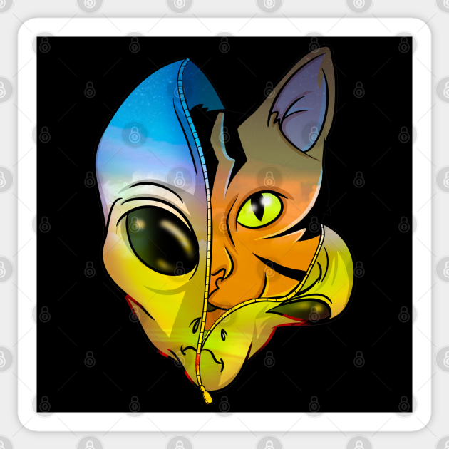 Anime Feline Alien Head Space Cat - Cat In Space - Sticker | TeePublic