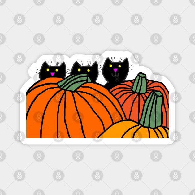 Kittens hiding in the Pumpkin Pile for Halloween Magnet by ellenhenryart