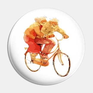 Old Couple Bicycling Pin