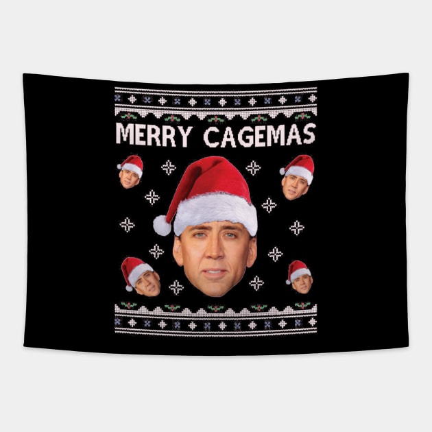 Merry Cagemas Christmas Nicolas Cage Knit Tapestry by squids_art