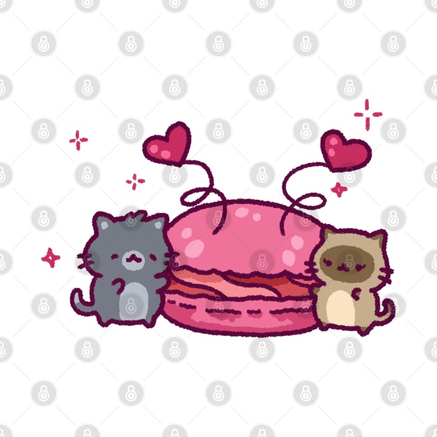 Cats and a giant pink macaron by GeraldineDraws