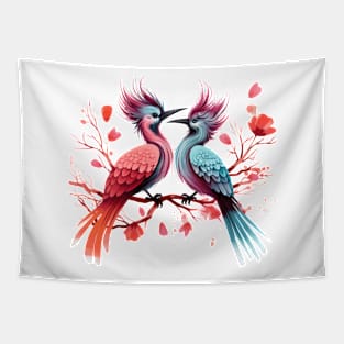 Valentine Kissing Roadrunner Bird Couple Tapestry