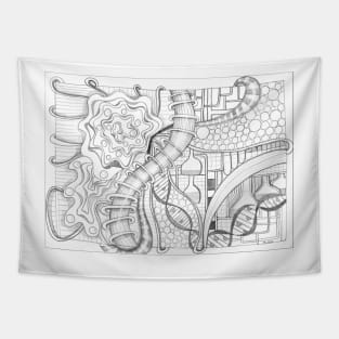 Illustration hand draw with science theme greyscale monochrome Tapestry