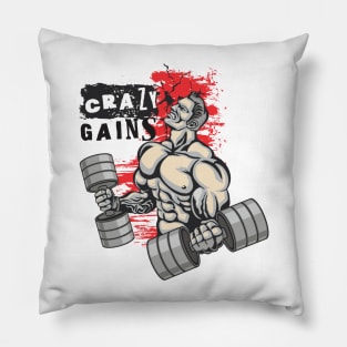 Crazy gains - Nothing beats the feeling of power that weightlifting, powerlifting and strength training it gives us! A beautiful vintage movie design representing body positivity! Pillow