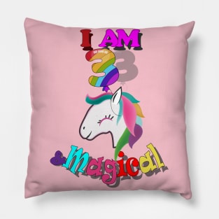 unicorn 3th birthday: I am 3 and magical Pillow