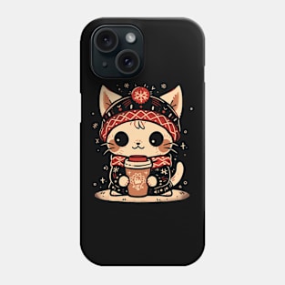 Cute Anime Christmas Coffee Cat Phone Case