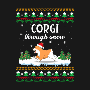 Corgi Through Snow Funny Christmas Costume T-Shirt