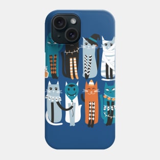 High Gothic Halloween Cats // print // blue background orange turquoise blue white and black kittens Phone Case