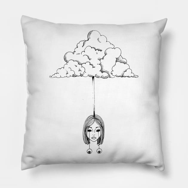 High as a cloud black line art illustration by shoosh Pillow by Shoosh