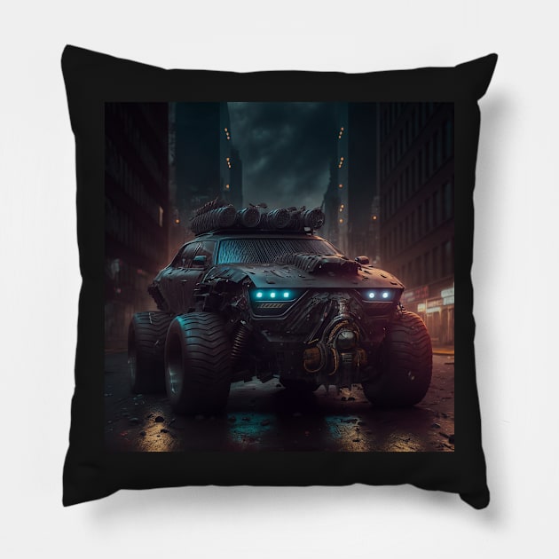 Cyberpunk Armoured Car Four Door Pillow by AICreateWorlds