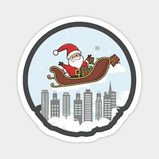 Santa, sleigh, cityscape, reindeer, Christmas, night, moon, holiday, festive, magical Magnet