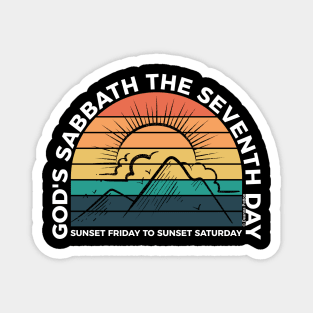 God's Sabbath The Seventh Day - Sunset - White Text Magnet