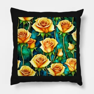 Golden rose watercolor rose Pillow