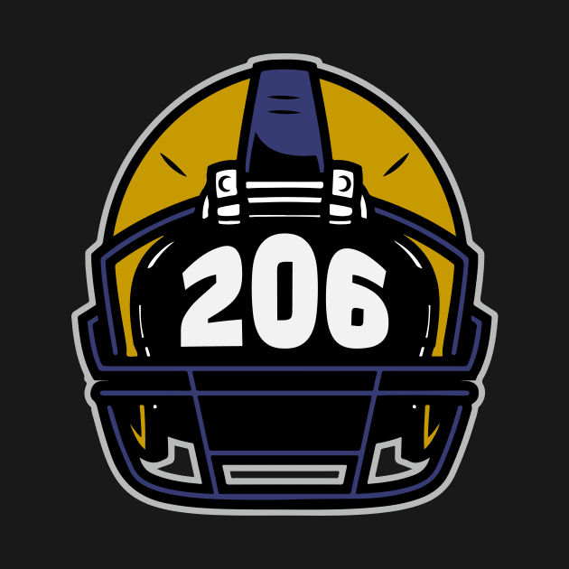 Retro Football Helmet 206 Area Code Seattle Washington Football by SLAG_Creative