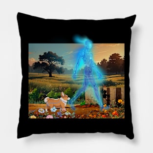 Corgi With Ghost Apparition Pillow