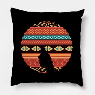 Afro Hair Woman with African Pattern, Black History Pillow