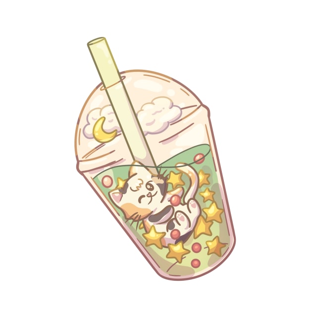 Cute Boba Tea Cat - Kawaii Bubble Tea by AlexBrushes