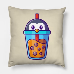 Cute Penguin Milk Tea Boba Cartoon Pillow