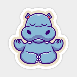 Cute Hippo Meditating Yoga Cartoon Magnet