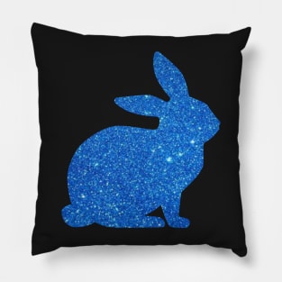 Blue Faux Glitter Easter Bunny Pillow