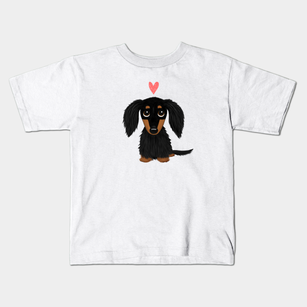 Black and Tan Longhaired Dachshund Cartoon Dog with Heart - Dachshund Valentine - Kids T-Shirt | TeePublic Black and Tan Longhaired Dachshund Cartoon Dog with Heart - Dachshund Valentine - Kids T-Shirt | TeePublic