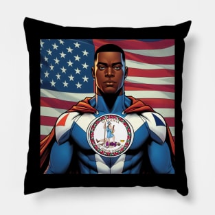 Richmond Virginia 1990s Comic Book Superhero RVA American Flag Pillow