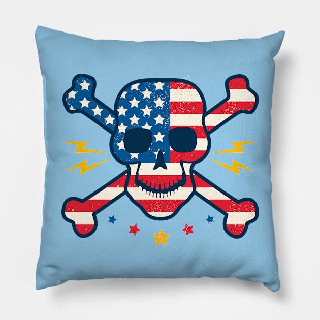 Skull with flag of USA Pillow by Sir13