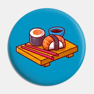 Sushi With Chopstick Cartoon Illustration Pin