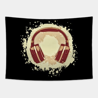 Headphones Art, Red & Yellow Vintage Tapestry