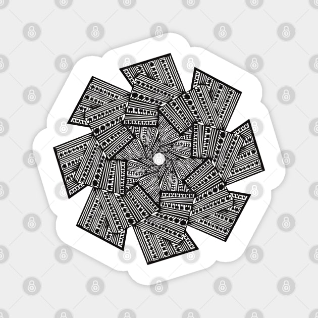 Geometric Pinwheel - Intricate Black and White Digital Illustration, Vibrant and Eye-catching Design, Perfect gift idea for printing on shirts, wall art, home decor, stationary, phone cases and more. Magnet by cherdoodles