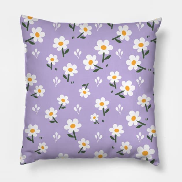 Little White Flowers on Purple Background Pillow by Ayoub14