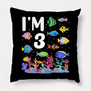 3rd Birthday Party Tropical Fish I'm Three Years Old age Bday Pillow