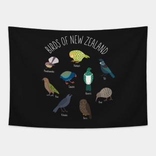 Birds Of New Zealand WHITE TEXT Tapestry