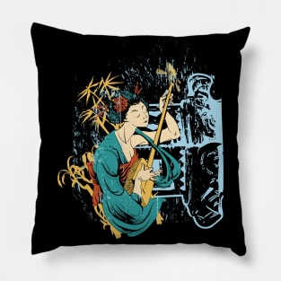 Japanese Geisha Illustration Pillow