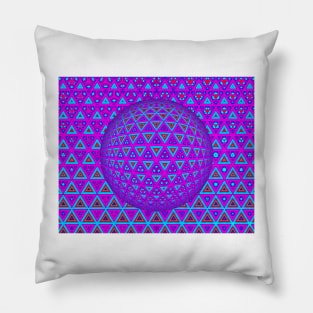 neon purple triangular design over a 3D sphere Pillow