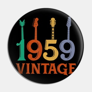 61th Birthday Gift Vintage 1959 Tee Guitar T-Shirt Pin