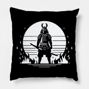 Samurai Warrior standing unfazed in Flames Pillow