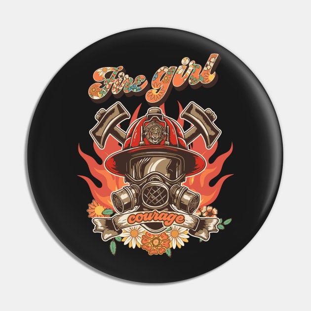 Firefighter woman Fire girl floral groovy Pin by HomeCoquette