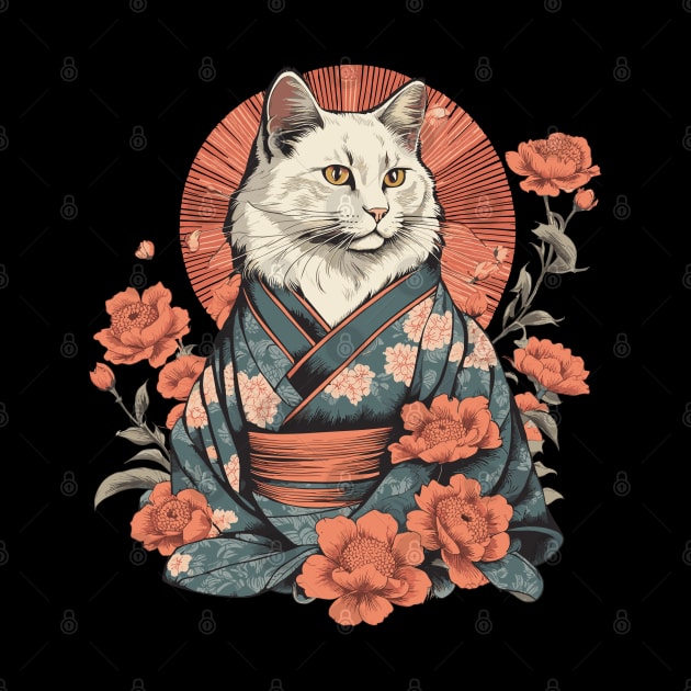 Japanese woodblock cat maneki neko by Ravenglow