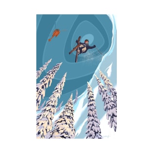 retro ski jumper heli ski poster art T-Shirt